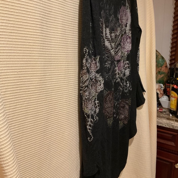 S-Twelve Dark Grey long sweater “Love your life” with rhinestones Wings & Roses - Picture 4 of 8